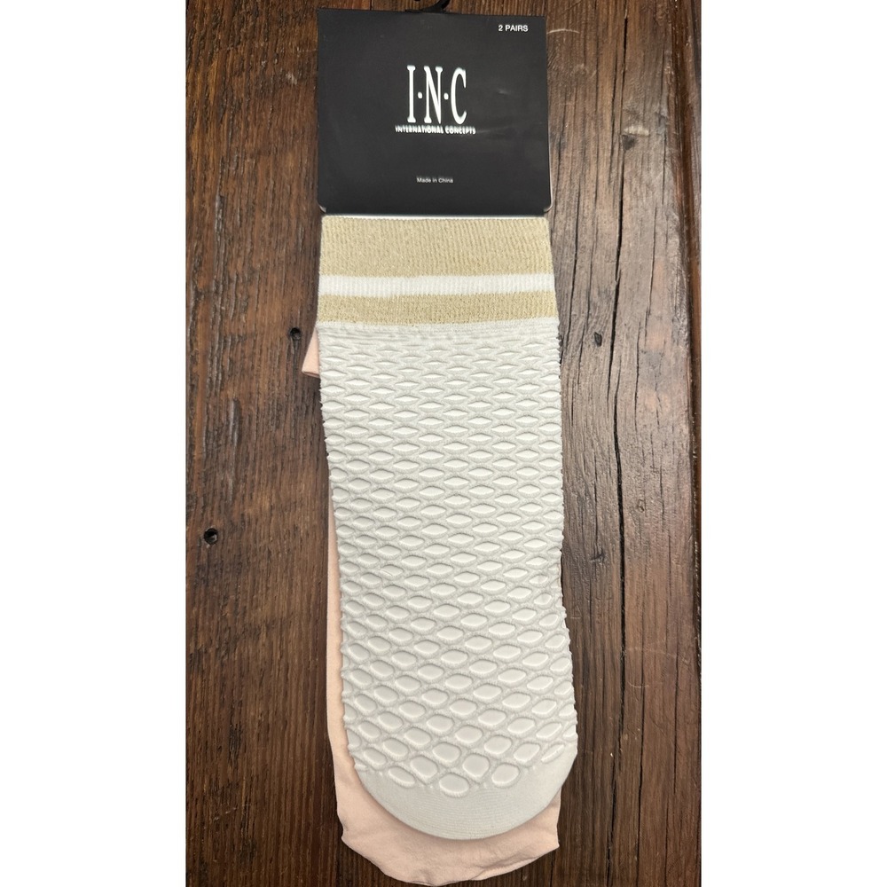 INC International Concepts women Varsity Anklet Socks 2 value Pk Natural Lt Pink